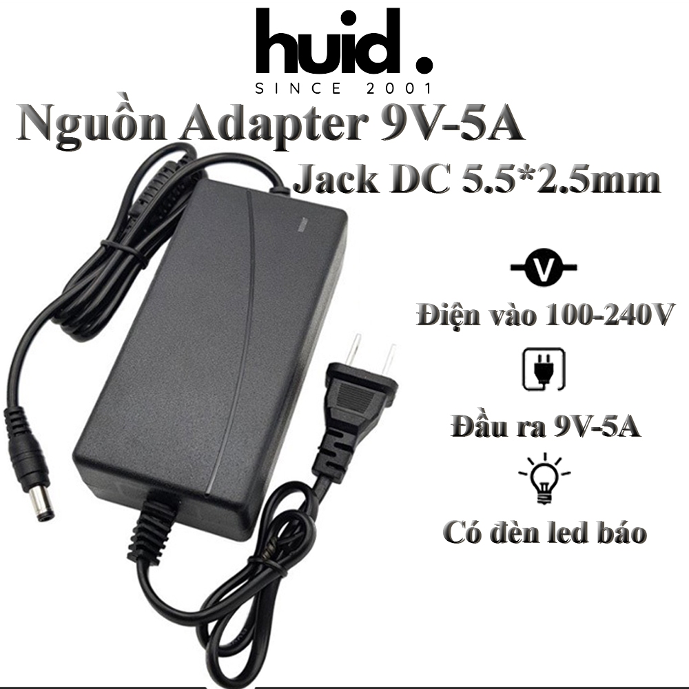 Nguồn Adapter 2 Đầu Dây 9V-5A