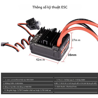 Esc 80a chổi than với 6.4/7.4v 5a bec cho 1/10 trx4 trx6 xe rc chạy pin 2-3s