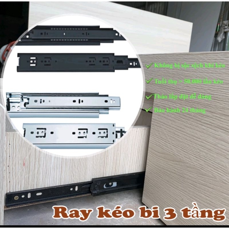 Ray kéo hộc thoạ loại tốt, ray bi 3 tầng