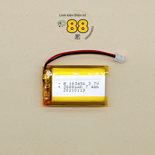 [Hàng mới] 103450 3.7V 7.4Wh có mạch bảo vệ, jack cắm XH2.54