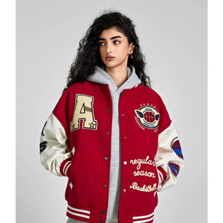 Áo Khoác Bomber Varsity Jacket Nam Nữ-Áo Khoác Bóng Chày Unisex NỉDạ TayDa Logo Thêu 2Lớp9tyvarsity