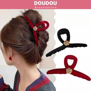 Phụ kiện kẹp tóc xinh Doudou Kẹp càng cua 13cm Cặp tóc Kẹp nhung hoa trà phong cách Hàn Quốc ZJ098