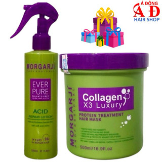 BỘ XỊT DƯỠNG HẤP Ủ PHỤC HỒI MỀM MƯỢT TÓC KHÔ MORGARJI COLLAGEN 3X LUXURY