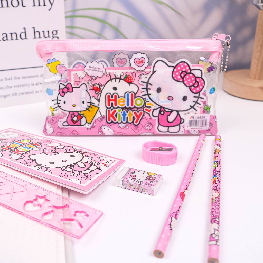 Bóp viết trong suốt kèm đồ dùng học tập Hello Kitty dễ thương cute BK00362