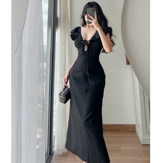 Đầm midi linen cánh tiên cut ngực sẵn mút tôn dáng thanh lịch