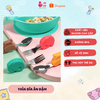 Thìa Ăn Dặm, Thìa Tập Xúc Cho Bé, Muỗng Nĩa, Đồ Dùng Ăn Dặm Silicon Hình Thú, Voi, Hà Mã - Anvuistore