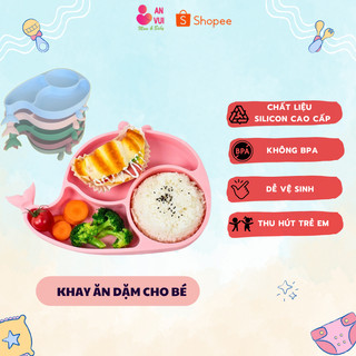 Khay ăn dặm cho bé, khay ăn dặm silicon cao cấp an toàn cho bé, đế hít, chống lật, chống đổ - Anvuistore