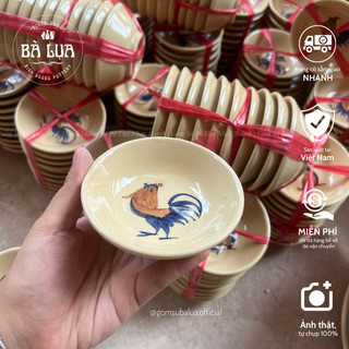 Chén chấm, chén bánh bèo vẽ gà thủ công men dày đẹp, đinh nhỏ, làm trứng nướng, gốm xưa Bình Dương