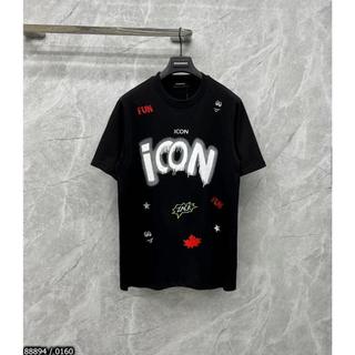 Áo thun dsq2 vải cootong in chữ icon fun đỏ mặt cười cao cấp