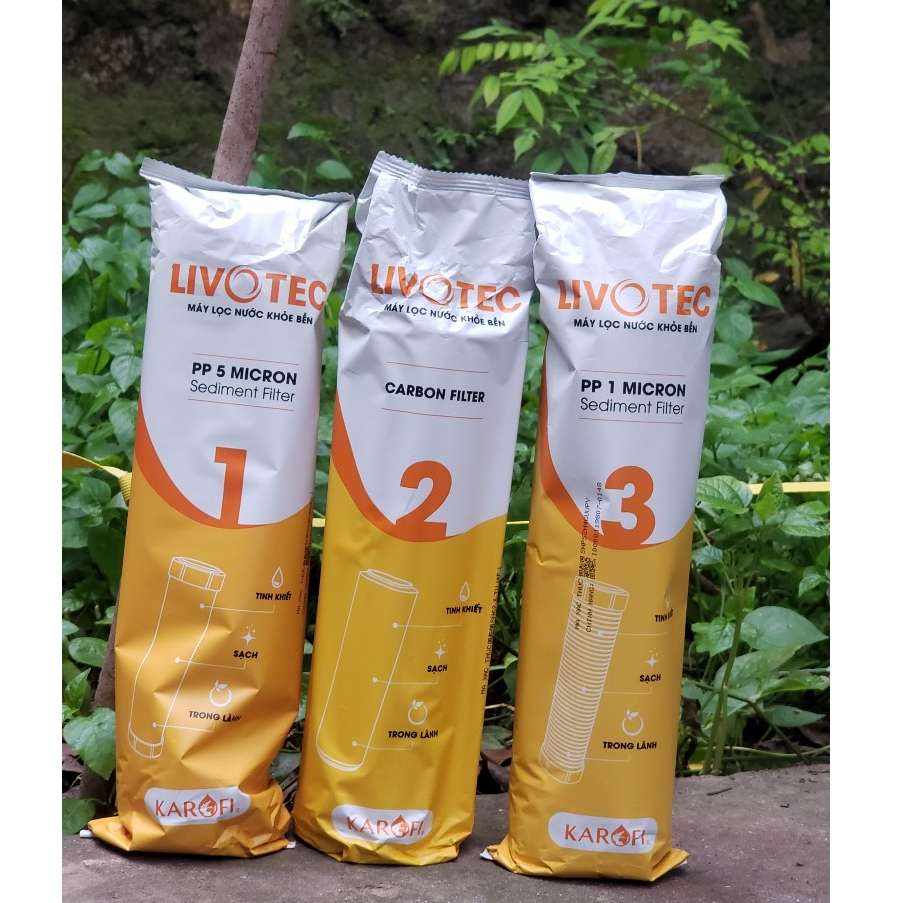 Bộ 3 lõi lọc nước 123 Livotec  Karofi, LÕI LỌC THÔ dùng cho các máy lọc nước Livotec, Karofi, Kangar