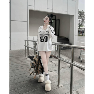 Áo thun số 89 cổ bẻ tay dài form rộng chất cotton xịn mịn hàng sẵn helenshop
