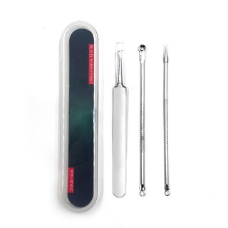 Bộ 3 Cây Nặn Mụn Đầu Đen Bằng Thép Không Rỉ, Có Nhíp Gắp Mụn Tiện Lợi