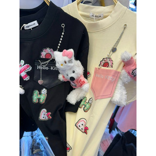 [PHÔNG MỚI NHATLEONLINESHOP] Áo thêu tùi da kèm gấu kitty và phụ kiện
