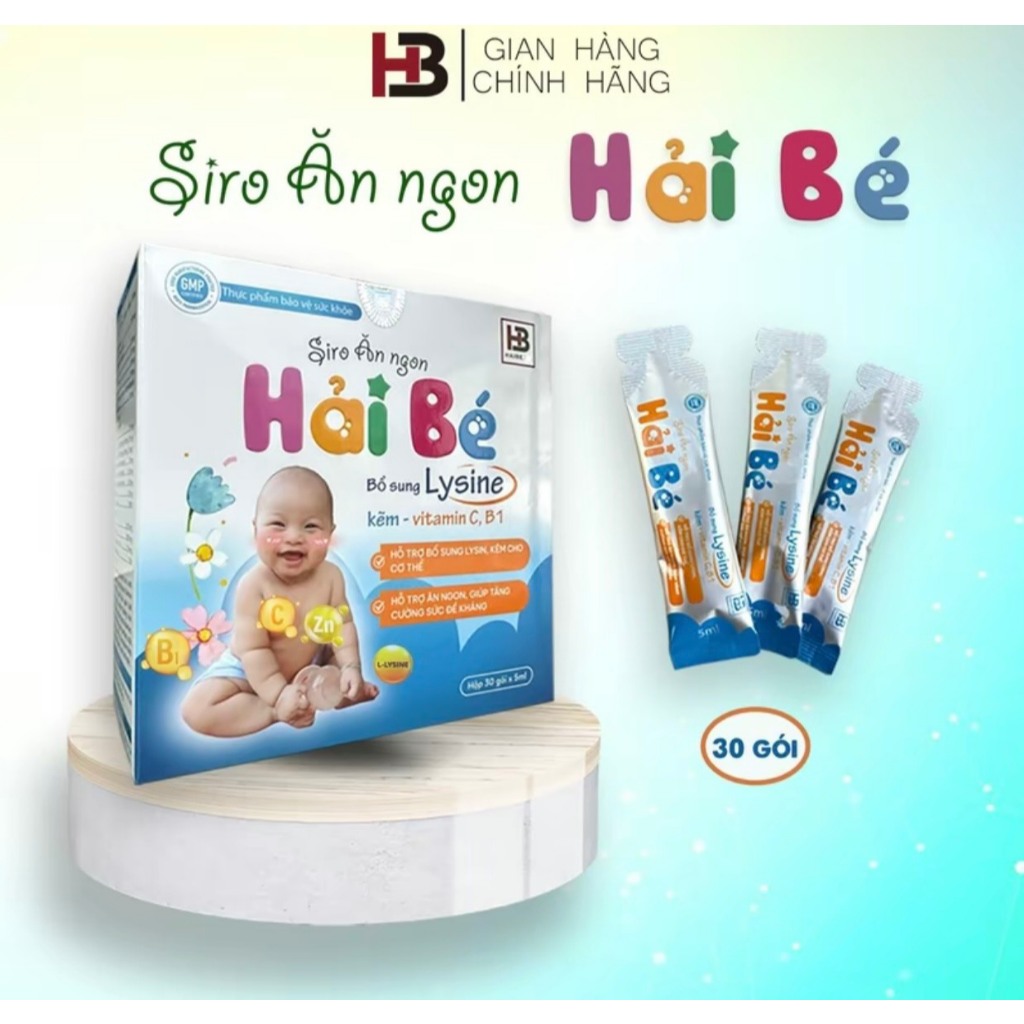 Siro Ăn Ngon Hải Bé - Hộp 30 Gói - Giúp Tăng Sức Đề Kháng, Kích Thích Ăn Ngon, Hấp Thu Tốt