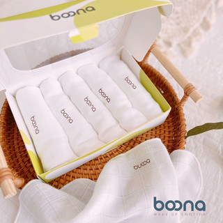 Hộp 5 Khăn sữa cho bé sơ sinh - chất sợi tre lụa mềm mịn 2 lớp hãng BOONA