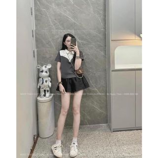 Áo phối sơ mi chữ ngực cộc tay