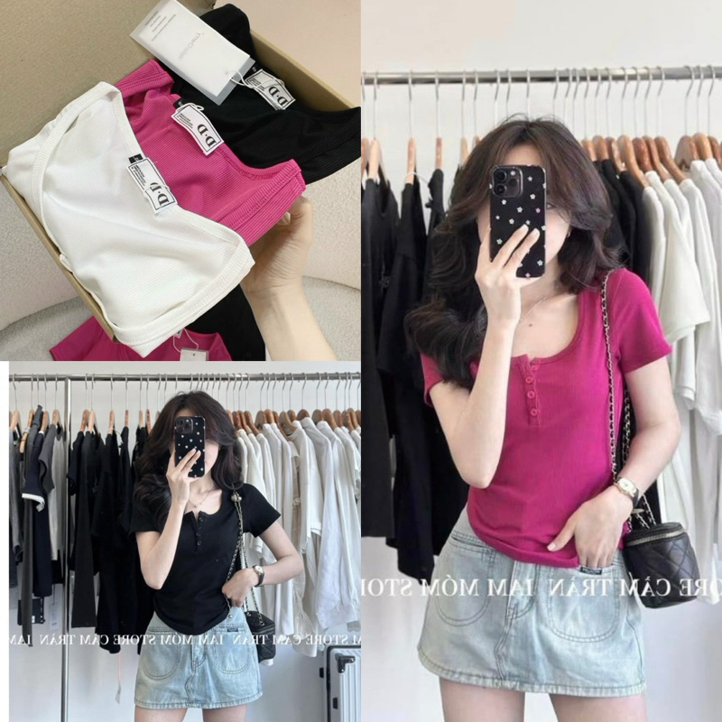 Áo ThunTăm Màu Trơn Cộc Tay Cổ U Form Vừa Phối Cúc Ngực Kiểu Dáng Basic Lên Dáng Siêu Xinh MA150 | BigBuy360 - bigbuy360.vn