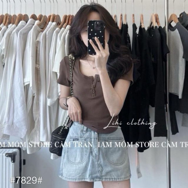 Áo ThunTăm Màu Trơn Cộc Tay Cổ U Form Vừa Phối Cúc Ngực Kiểu Dáng Basic Lên Dáng Siêu Xinh MA150 | BigBuy360 - bigbuy360.vn