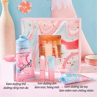 Bộ 3 dưỡng, set kem dưỡng thể, kem dưỡng da tay, son dưỡng môi Yangmei