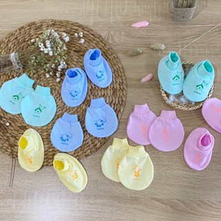 Set 5 bộ bao tay bao chân sơ sinh màu cổ bo thương hiệu mintuu, vải 100% cotton - 3041