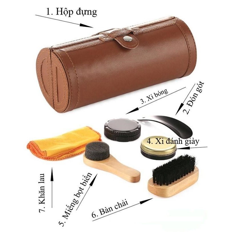 Bộ Xi Đánh Giày Da B3031 Da PVC Màu Nâu 6 Món Loại TỐT. Sang Trọng Nhỏ Gọn Dễ Dàng Mang Theo. Bộ Chăm Sóc Vệ Sinh Giày