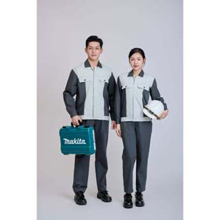 Quần áo bảo hộ lao động FMF nam/nữ xám phối trắng vải tc cao cấp dày dặn thoáng mát thấm hút mồ hôi