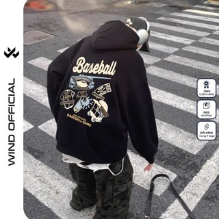 Áo hoodie unisex form rộng WIND BASEBALL bản Premium nỉ ngoại nam nữ oversize