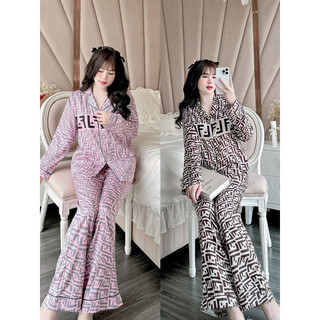 Đồ bộ- set ngủ mặc nhà pijama FF SÓNG lụa xước mát