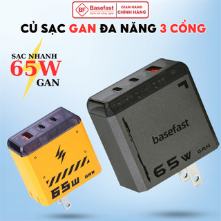 Củ sạc nhanh GAN 65W 3 cổng Basefast chống quá tải nhiệt cho Mac laptop iP samsung xiaomi .