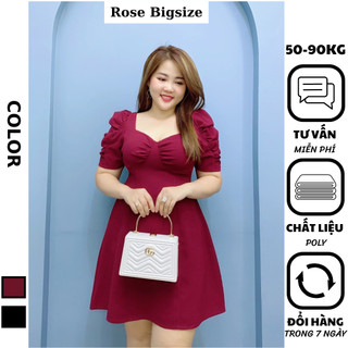 Rose bigsize - đầm bigsize nữ , váy dự tiệc kiểu dáng xòe nhún ngực chất poly xốp mềm mịn cho người mập 50-90kg