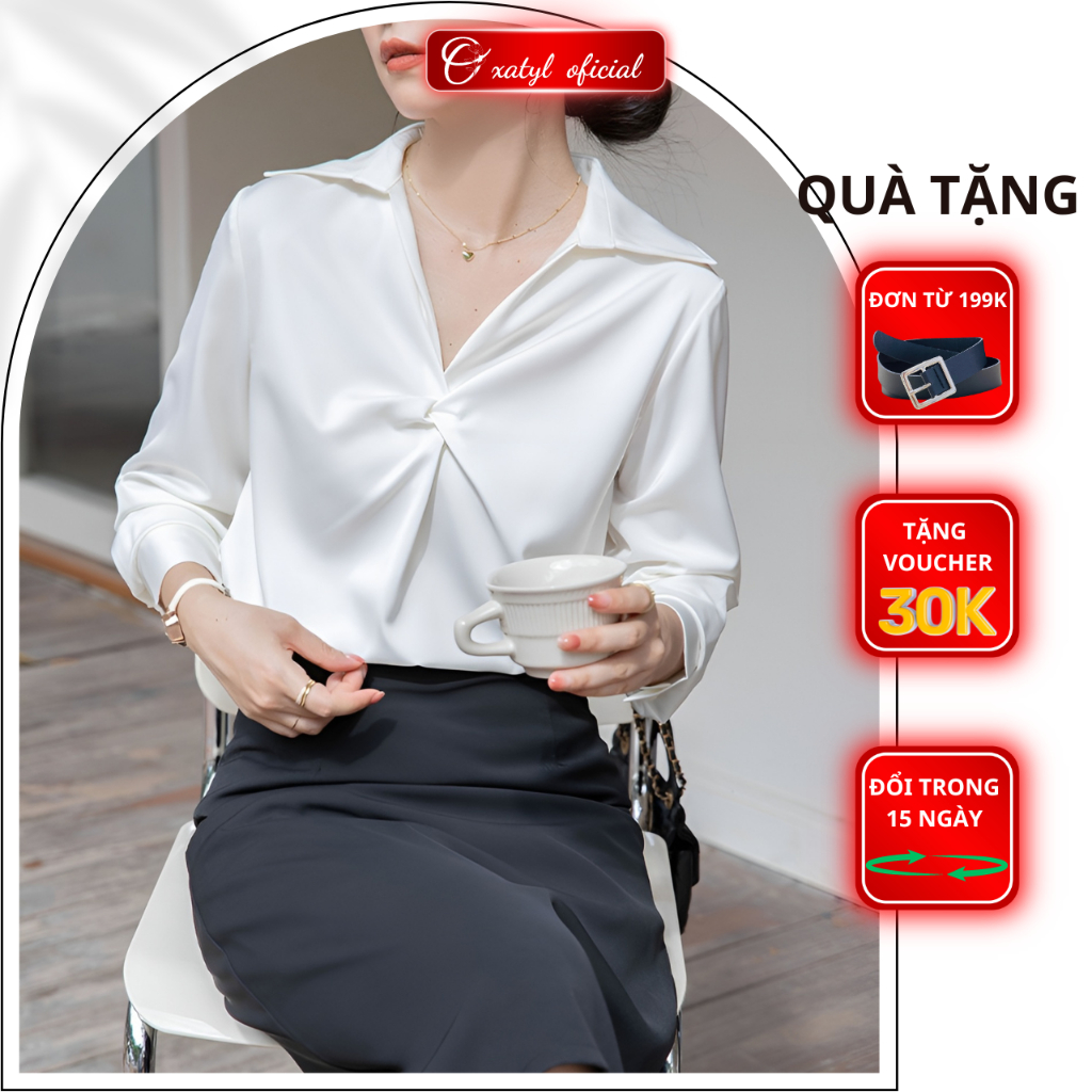 Áo sơ mi lụa nữ tay dài ngực xoắn eo Oxatyl M39 phong cách công sở | BigBuy360 - bigbuy360.vn