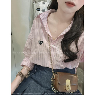Áo sơmi kẻ thêu tim ngực