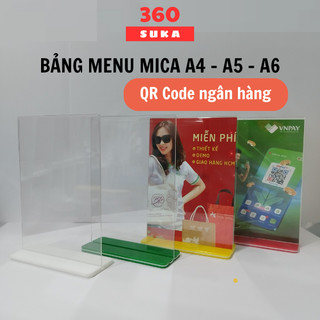 Standee menu mica a4, menu để bàn a5, a6 đế lùa 02 mặt, hàng đẹp chắc chắn - suka 360