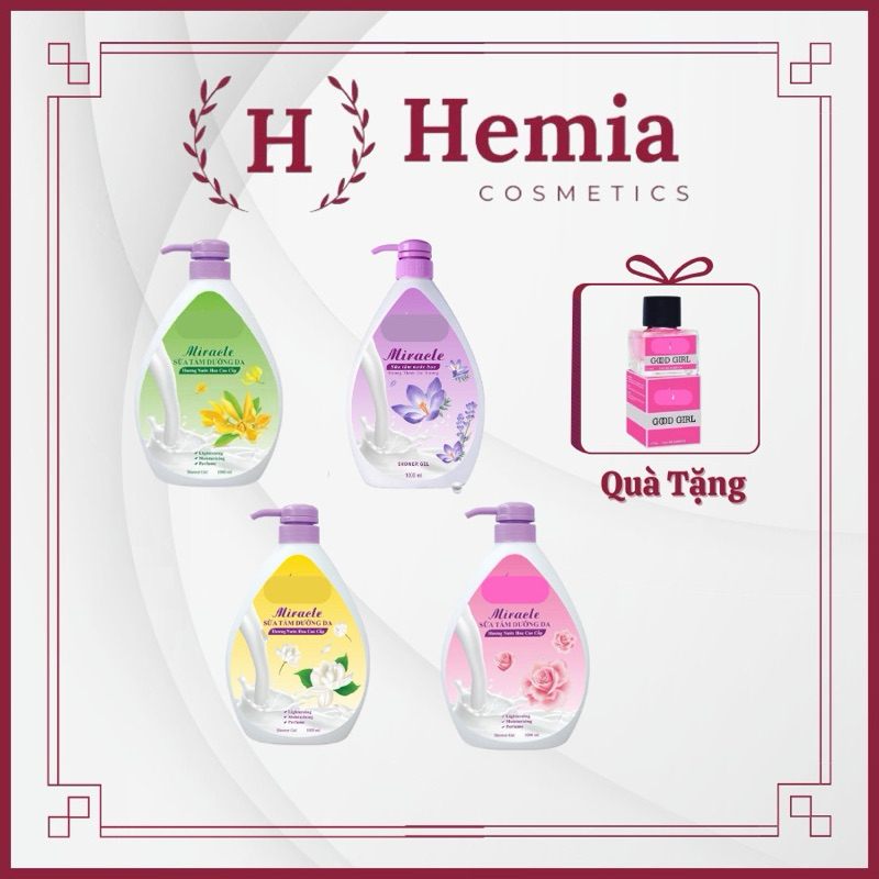 SỮA TẮM DƯỠNG TRẮNG DA HƯƠNG NƯỚC HOA MIRACLE 1000ML [ Tặng Kèm nước Hoa Mini ]