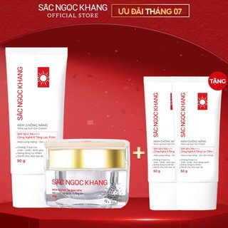 Bộ đôi dưỡng da ngày-đêm sắc ngọc khang: kem dưỡng da ban đêm 30g-kem chống nắng 50g
