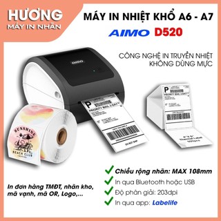 Máy in đơn AIMO D520 - In đơn hàng, phiếu gửi, minicode, logo tự dán, máy in đơn hàng tự dán