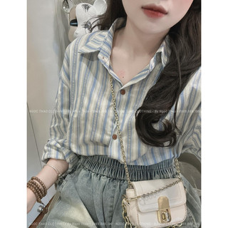 Áo sơmi kẻ xanh cúc gỗ hàng qc