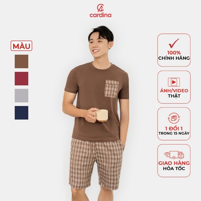 Đồ bộ nam CARDINA chất liệu cotton thiết kế đơn giản phối quần đùi thô kẻ khoẻ khoắn trẻ trung 4BCM02