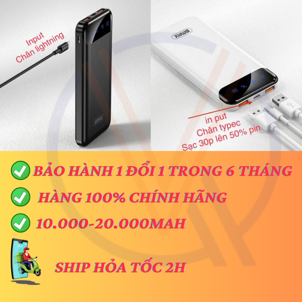 Sạc/Pin dự phòng Smax (sạc nhanh công TypeC) dung lượng 10.000-20.000mAh CHÍNH HÃNG BẢO HÀNH 1 ĐỔI 1