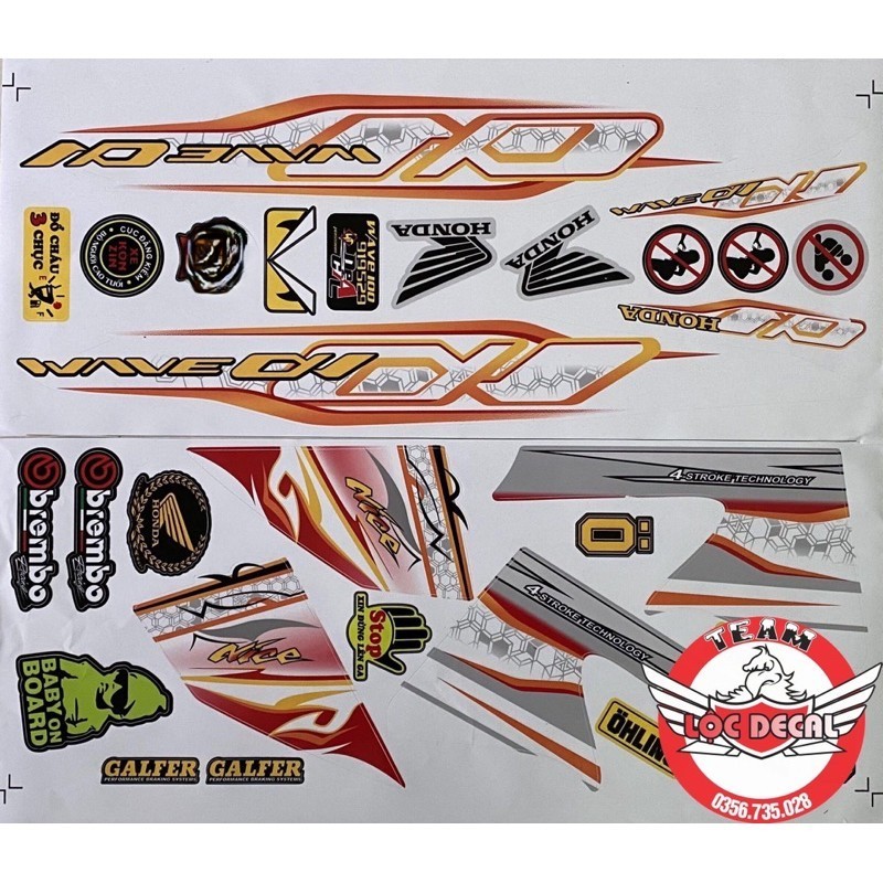 Tem wave Alpha 100cc, 50cc Màu Cam Trắng