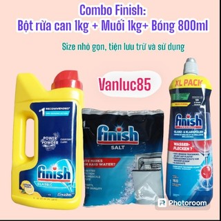 Combo rửa bát : Bột Finish 1.0kg hương chanh + muối Finish 1,0kg + Bóng Finish 800ml