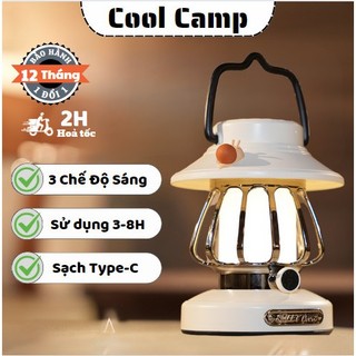 Đèn Cắm Trại Dã Ngoại Phong Cách Vintage Cổ Điển, Đèn Led Tích Điện 3 Mức Sáng Cắm Trại, Du Lịch