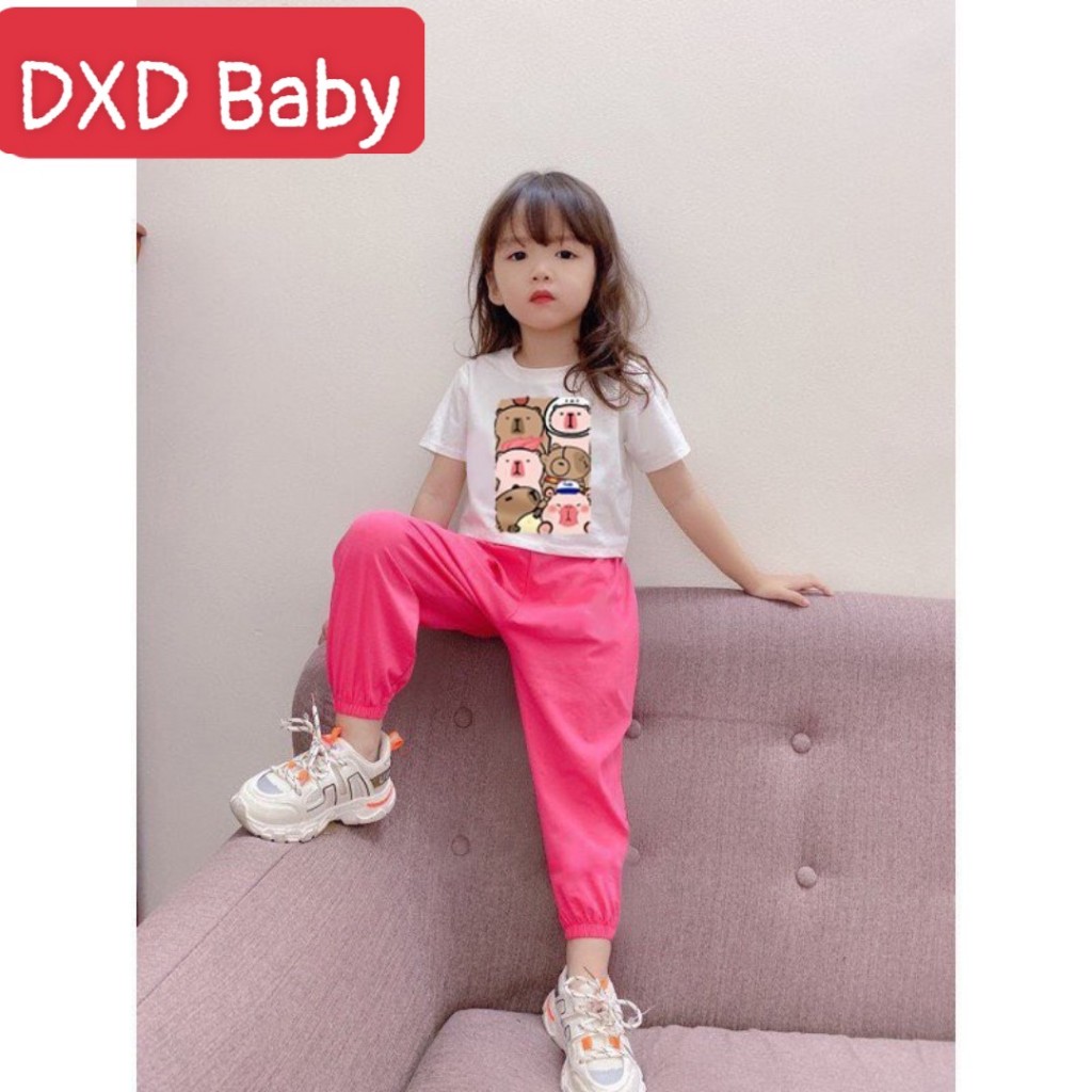 DXD- Bộ Cho Bé Gái Quần Jogger Phối Croptop In Hình Đáng Yêu