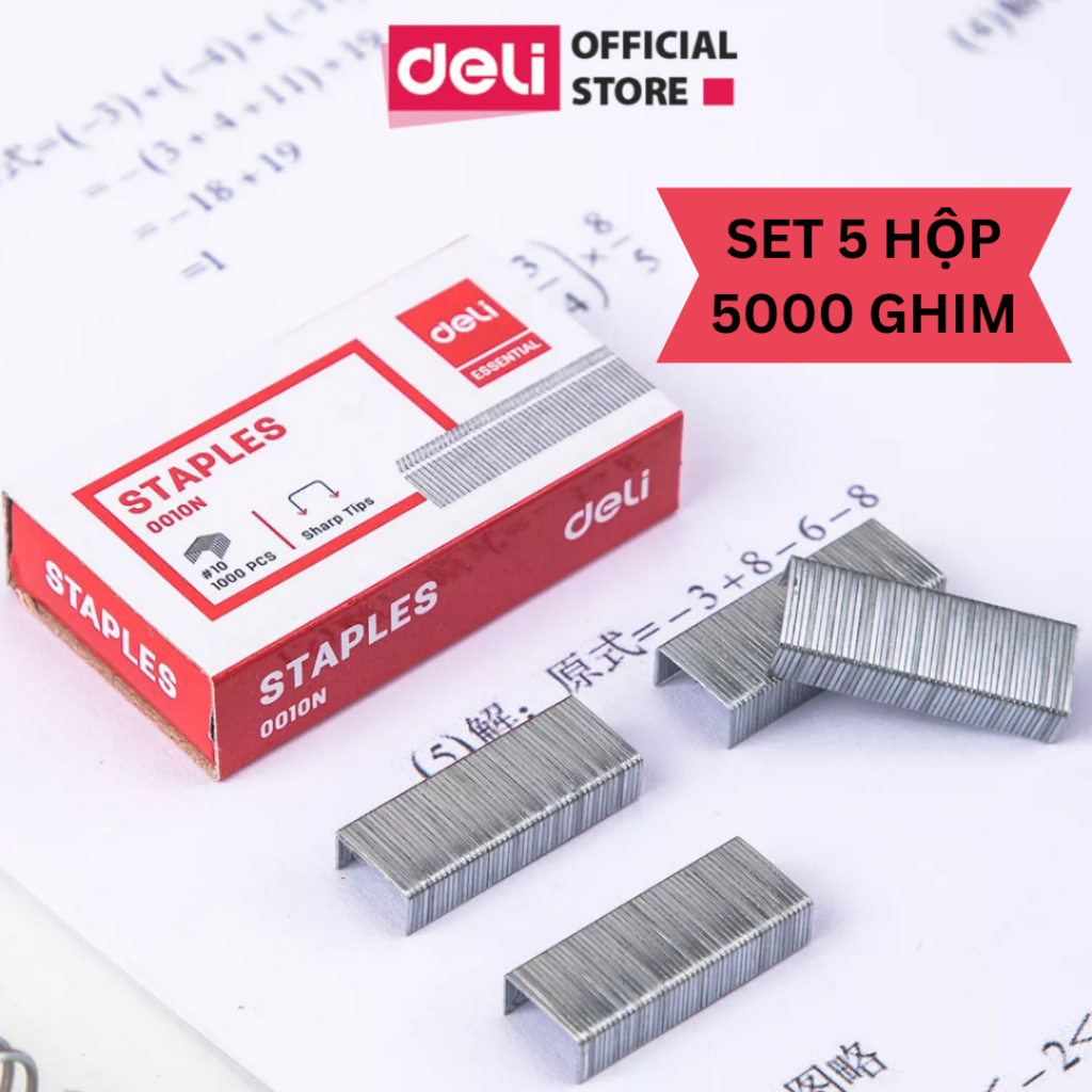 [Combo 5] Ghim Dập Tài Liệu Số 10 12 Deli - Hộp Ghim Bấm 1000 cái