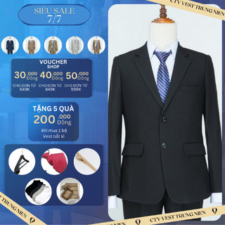 Bộ vest nam comple - bộ quần áo vest trung niên 2 khuy vải cao cấp chuẩn phom