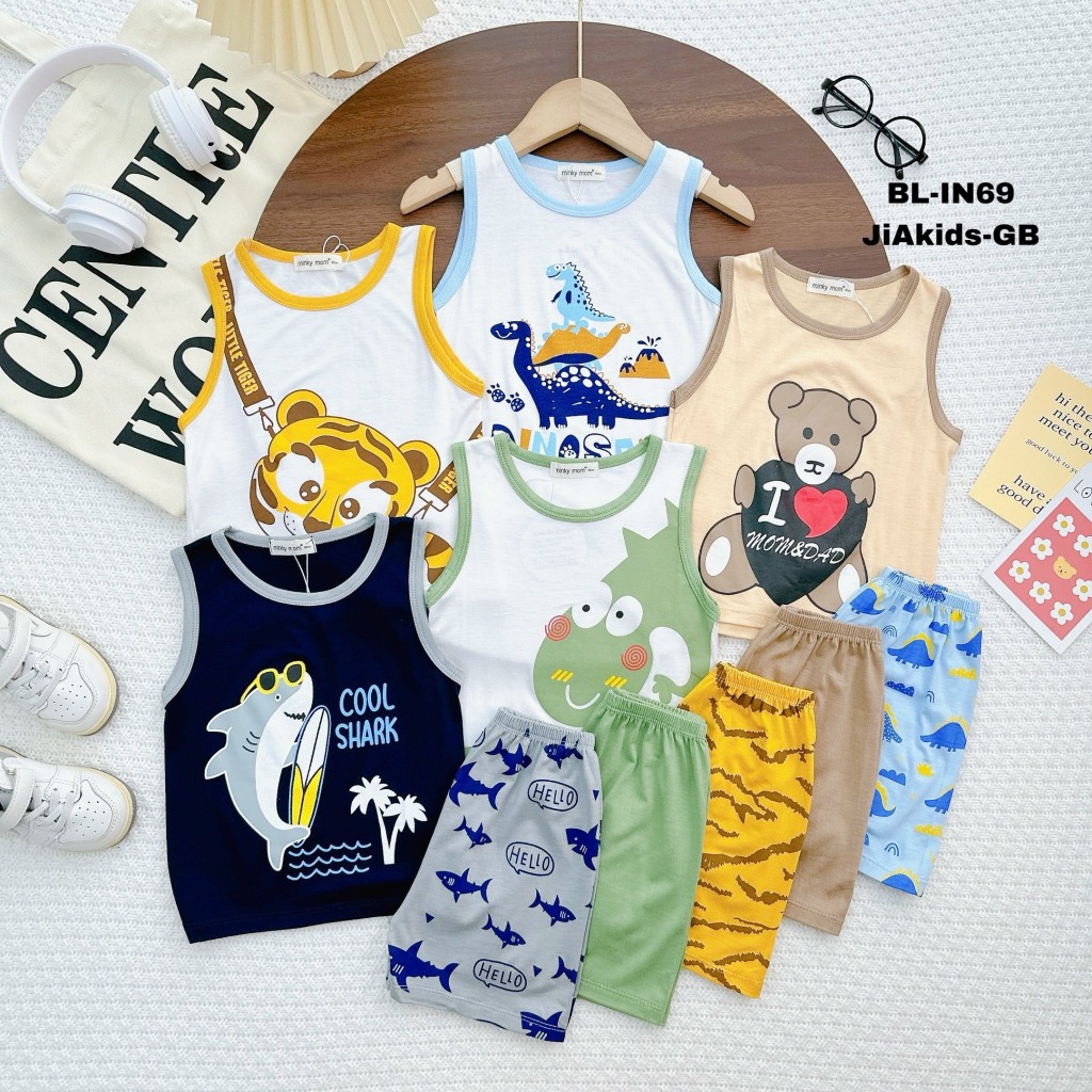 9-27KG Bộ Ba Lỗ THUN LẠNH MINKY MOM In Hình Động Vật Dễ Thương Cho Bé BL-IN69