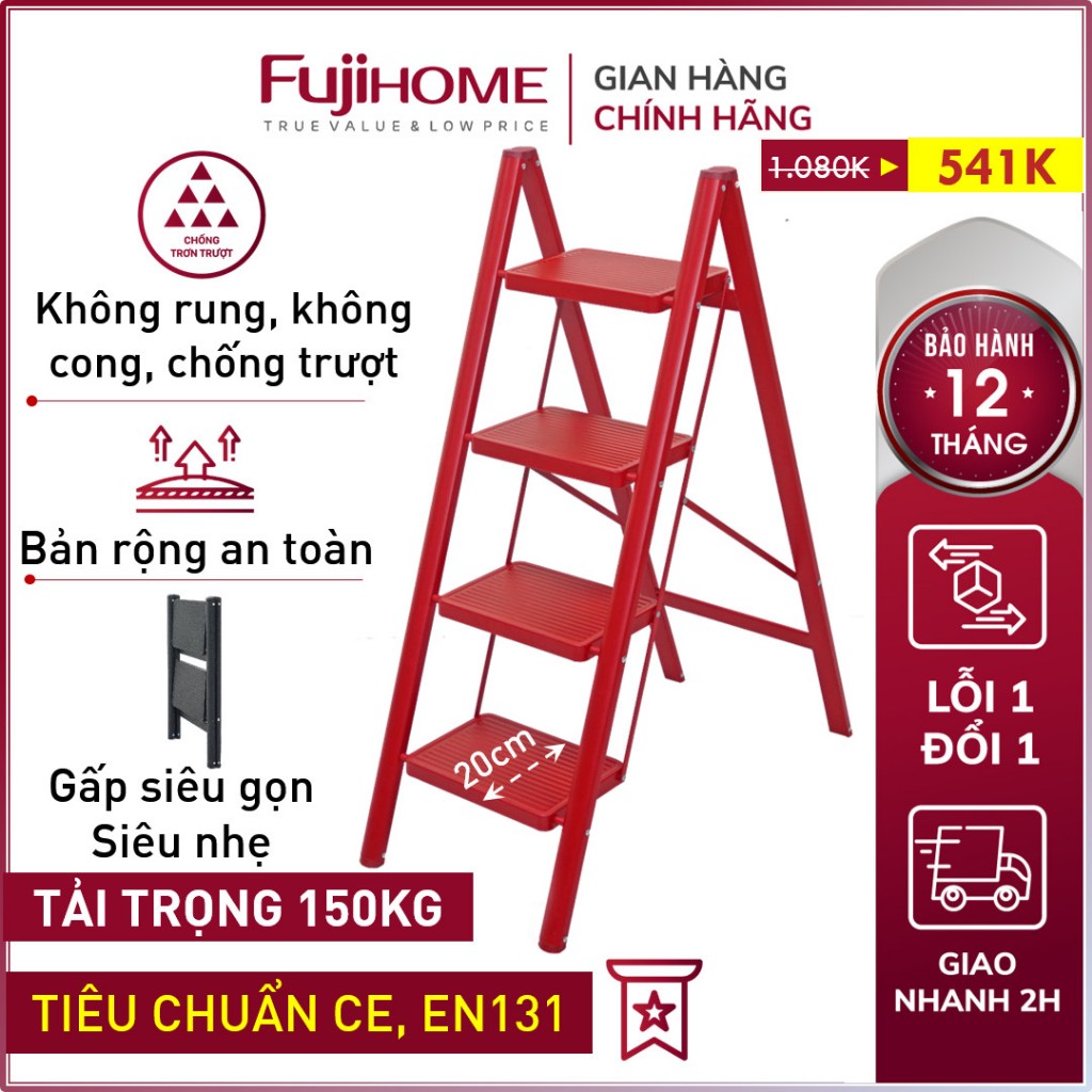 Thang xếp gấp gọn 2 - 4 bậc thép carbon FUJIHOME Nhập Khẩu, thang xếp gọn đa năng thắp nhang