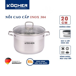 Nồi inox 304 nấu bếp từ 5 đáy cao cấp KOCHER size 20cm - Hàng nhập khẩu Chính hãng