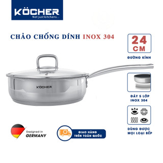 Chảo chống dính bếp từ lòng sâu cao cấp KOCHER size 24cm 5 lớp đáy [Hàng nhập khẩu Chính hãng]