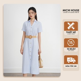 Đầm suông công sở michi house váy xuông sơ mi vải oxford kẻ sọc v735